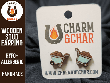Wheelbarrow Wood Stud Earrings - Gardening Fashion Earring